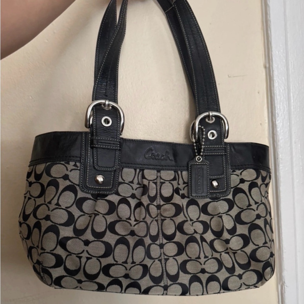 Coach Black and Khaki Signature Shoulder Bag